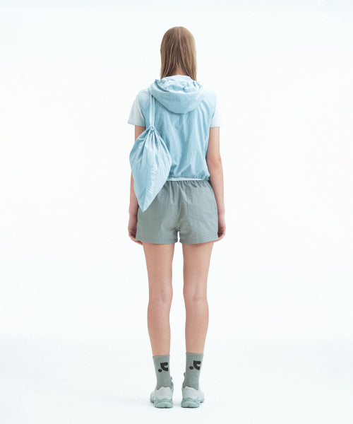 NYLON HOOD VEST+GYM SACK SET - BLACK - 3 COLORS SKY BLUE