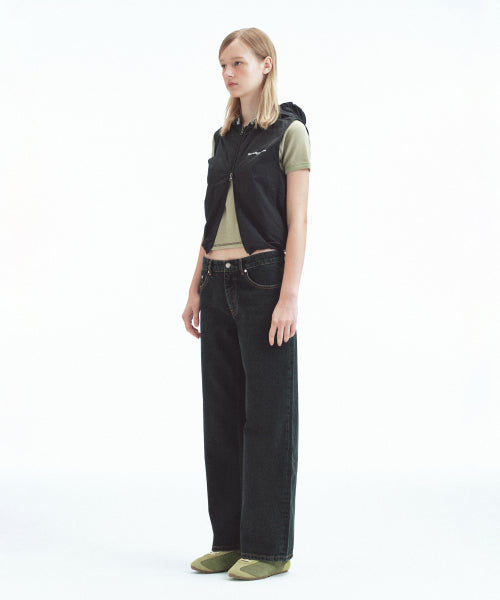 NYLON HOOD VEST+GYM SACK SET - BLACK - 3 COLORS BLACK