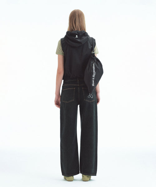 NYLON HOOD VEST+GYM SACK SET - BLACK - 3 COLORS BLACK