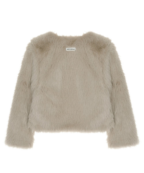 SOFT FUR CROPPED JACKET #徐睿知同款! - 2 COLORS BEIGE