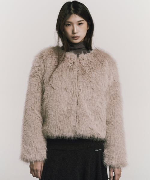 SOFT FUR CROPPED JACKET #徐睿知同款! - 2 COLORS BEIGE