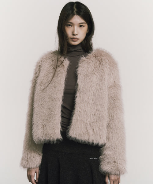 SOFT FUR CROPPED JACKET #徐睿知同款! - 2 COLORS BEIGE