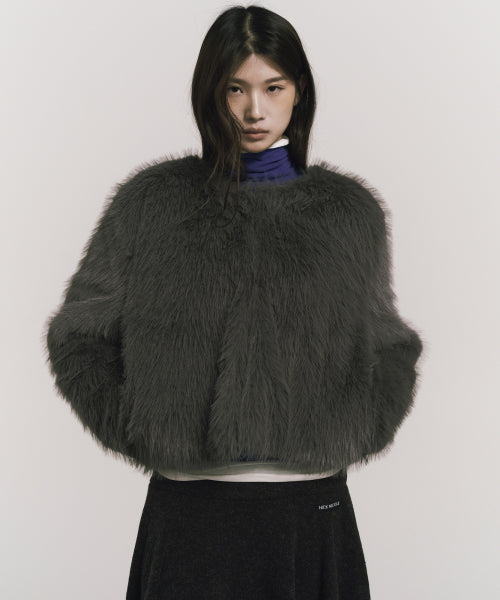 SOFT FUR CROPPED JACKET #徐睿知同款! - 2 COLORS CHARCOAL