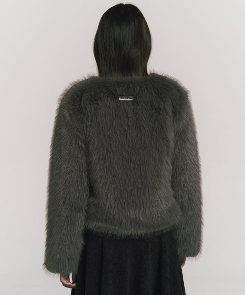 SOFT FUR CROPPED JACKET #徐睿知同款! - 2 COLORS CHARCOAL