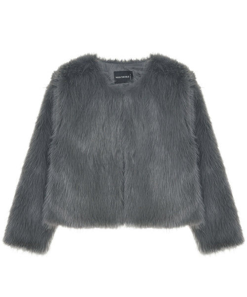 SOFT FUR CROPPED JACKET #徐睿知同款! - 2 COLORS CHARCOAL