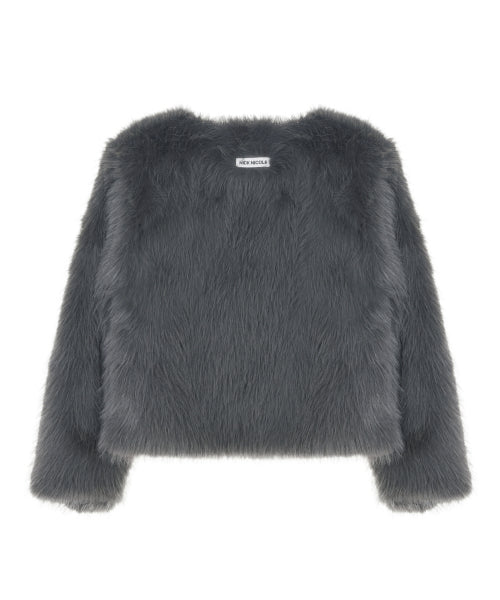 SOFT FUR CROPPED JACKET #徐睿知同款! - 2 COLORS CHARCOAL