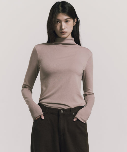 HIGH NECK SLIM TOP #徐睿知同款! - 11 COLORS BEIGE