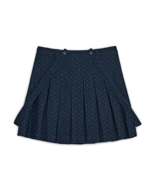 STRAP BUTTON PLEATED SKIRT - 2 COLORS NAVY