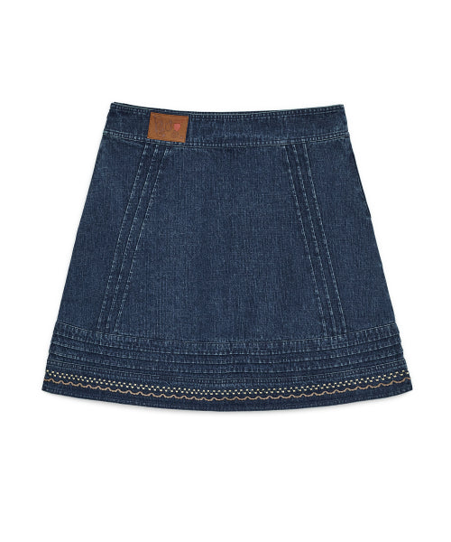 DENIM NEEDLEWORK MIDI SKIRT - 2 COLORS BLUE