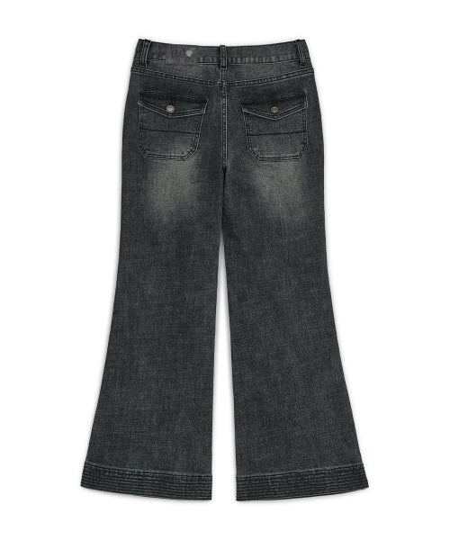 SEMI BOOTCUT DENIM PANTS - 2 COLORS BLACK