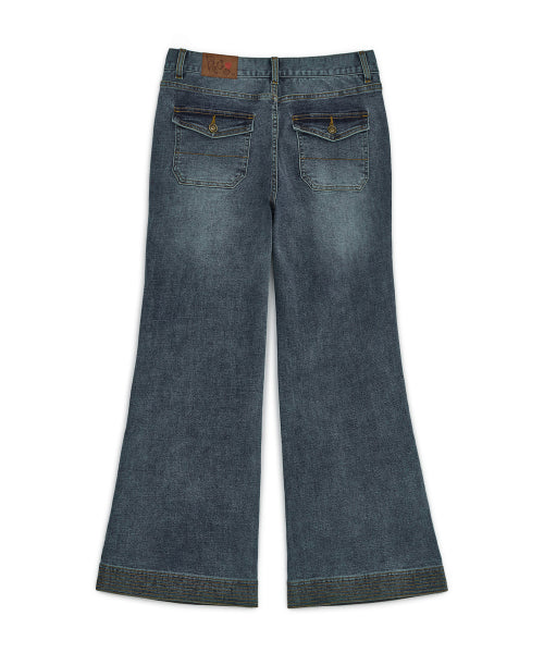 SEMI BOOTCUT DENIM PANTS - 2 COLORS BLUE