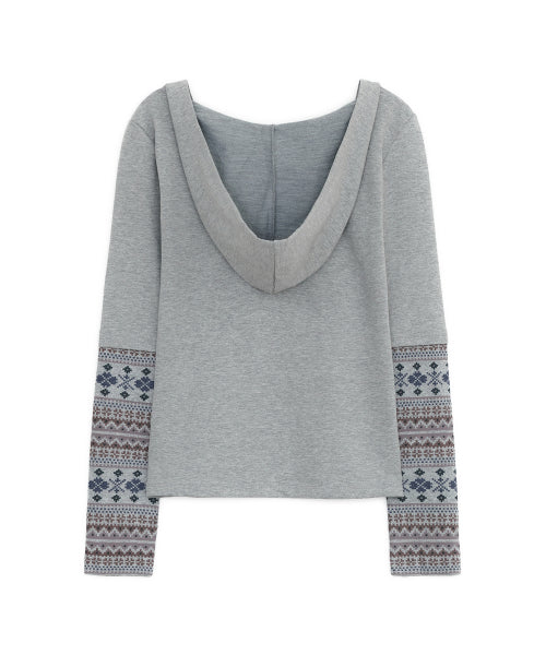 KNIT PANEL SLEEVE HOODIE - 2 COLORS GREY