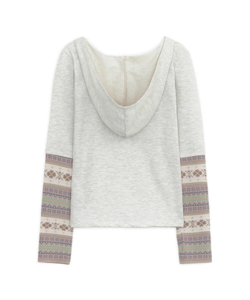 KNIT PANEL SLEEVE HOODIE - 2 COLORS OATMEAL