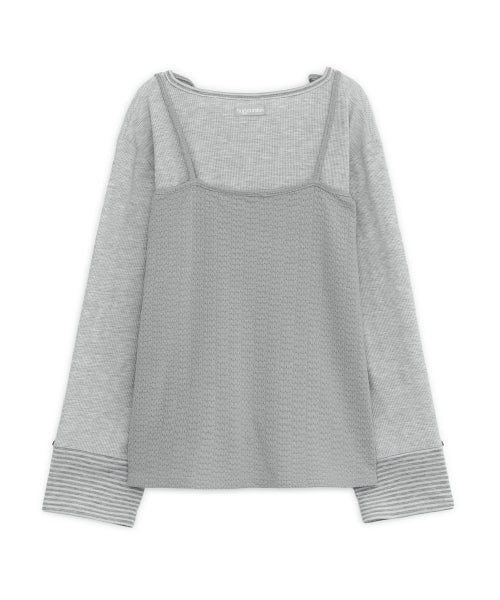 LAYERED HENLEY NECK TEE - 2 COLORS GREY