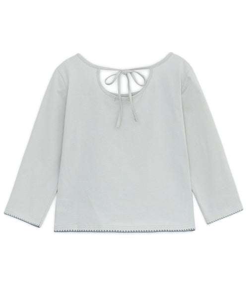 BACK RIBBON CAPRI SLEEVE TEE GREY