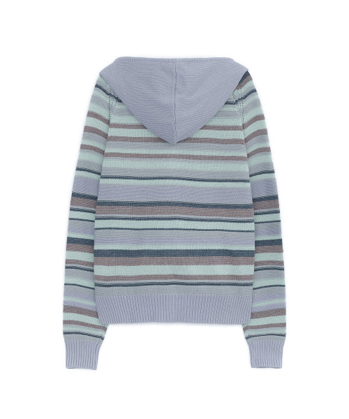CANDY STRIPE KNIT HOOD ZIP-UP - 2 COLORS SKY BLUE
