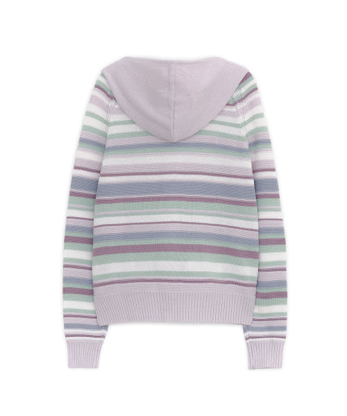CANDY STRIPE KNIT HOOD ZIP-UP - 2 COLORS LAVENDER