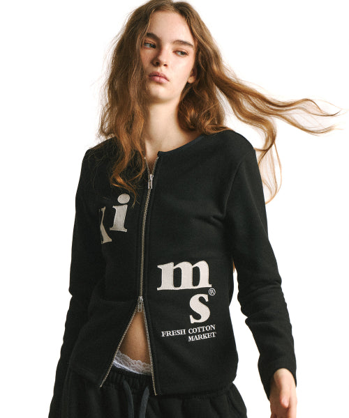 MESSY ALPHA APP ZIP CARDIGAN - 2 COLORS BLACK