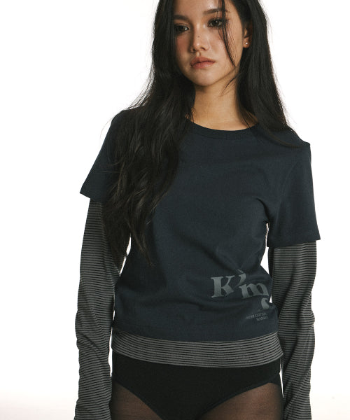 MUSE STRIPE LAYERED LS TEE - 2 COLORS NAVY