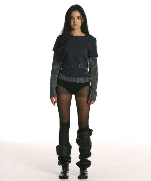 MUSE STRIPE LAYERED LS TEE - 2 COLORS NAVY