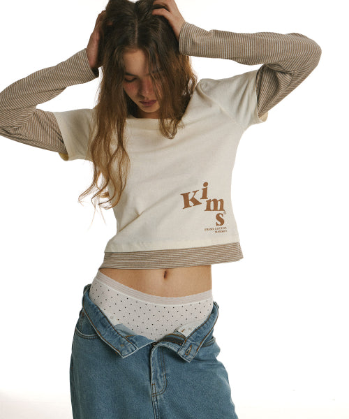MUSE STRIPE LAYERED LS TEE - 2 COLORS CREAM