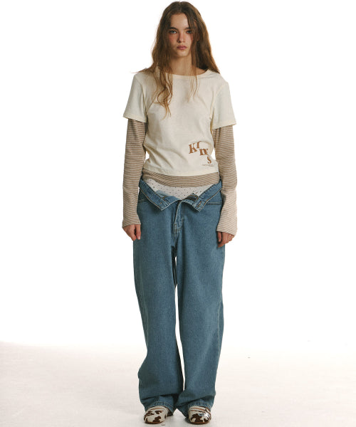MUSE STRIPE LAYERED LS TEE - 2 COLORS CREAM