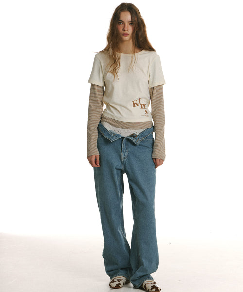 MUSE STRIPE LAYERED LS TEE - 2 COLORS CREAM
