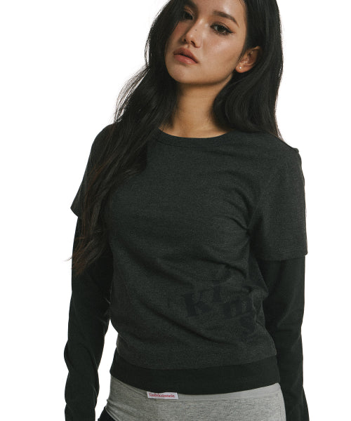 BELOW MESSY LAYERED LS TEE - 2 COLORS CHARCOAL