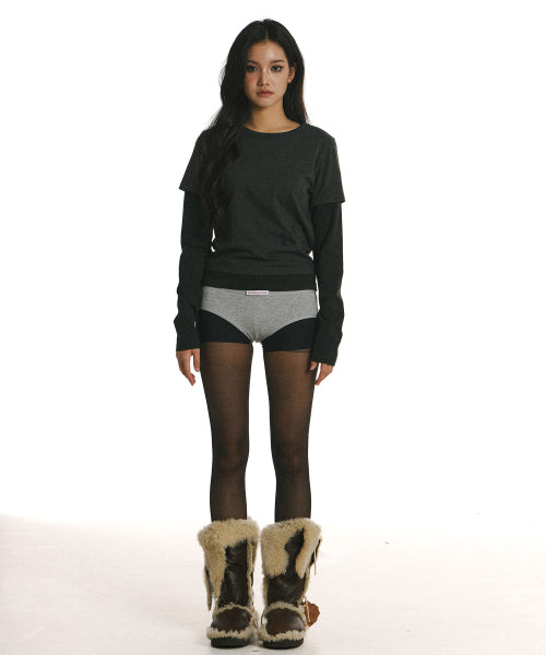BELOW MESSY LAYERED LS TEE - 2 COLORS CHARCOAL