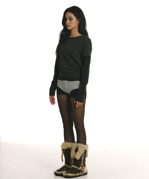 BELOW MESSY LAYERED LS TEE - 2 COLORS CHARCOAL