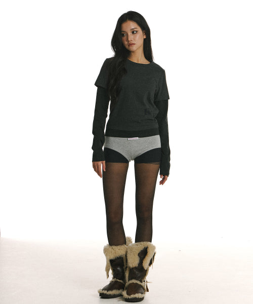 BELOW MESSY LAYERED LS TEE - 2 COLORS CHARCOAL