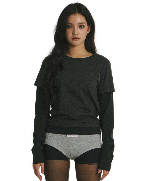 BELOW MESSY LAYERED LS TEE - 2 COLORS CHARCOAL