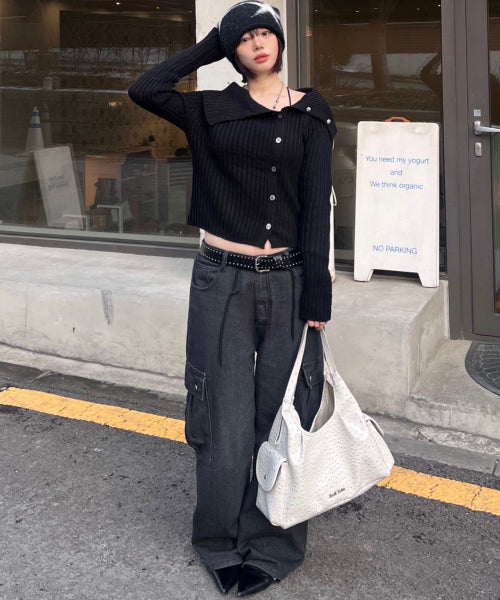 SIDE BUTTON CARDIGAN - 2 COLORS BLACK