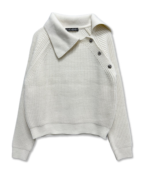 COLLAR CROSS BUTTON KNIT - 3 COLORS IVORY