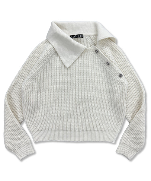 COLLAR CROSS BUTTON KNIT - 3 COLORS IVORY