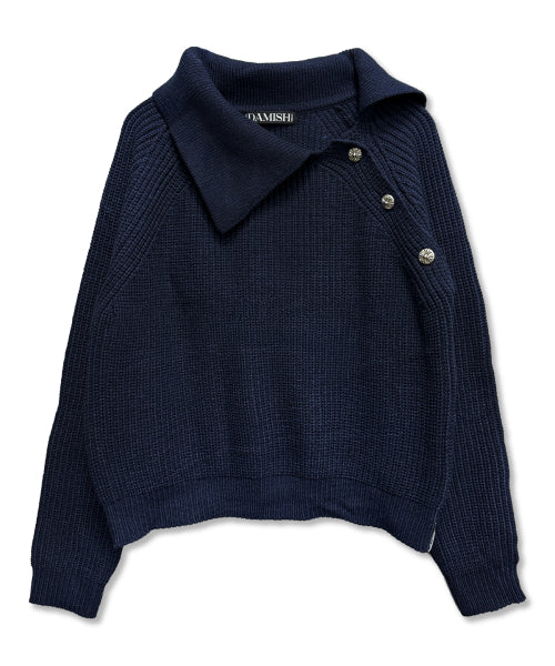 COLLAR CROSS BUTTON KNIT - 3 COLORS NAVY