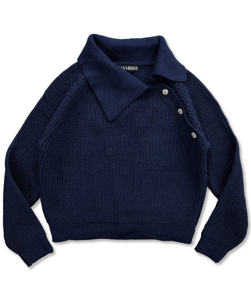 COLLAR CROSS BUTTON KNIT - 3 COLORS NAVY