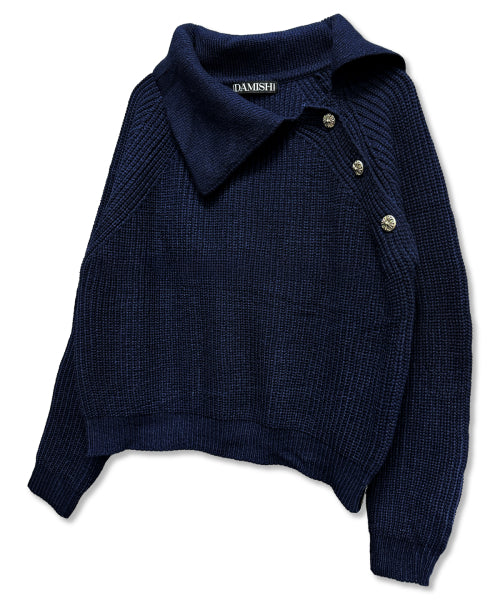 COLLAR CROSS BUTTON KNIT - 3 COLORS NAVY