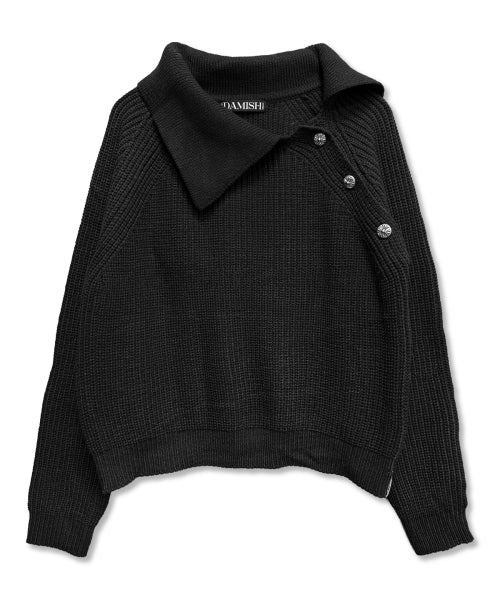 COLLAR CROSS BUTTON KNIT - 3 COLORS BLACK