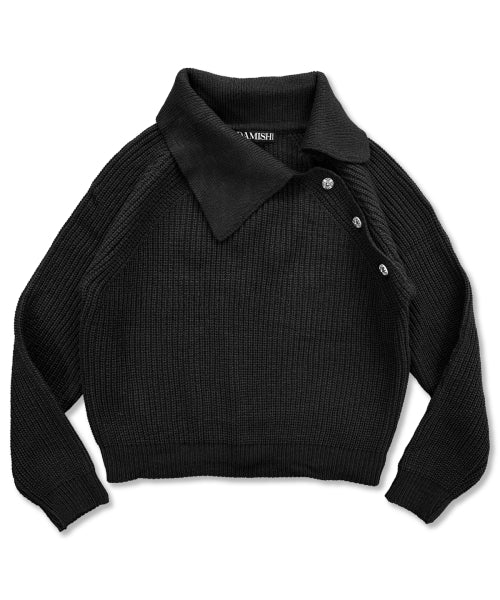 COLLAR CROSS BUTTON KNIT - 3 COLORS BLACK