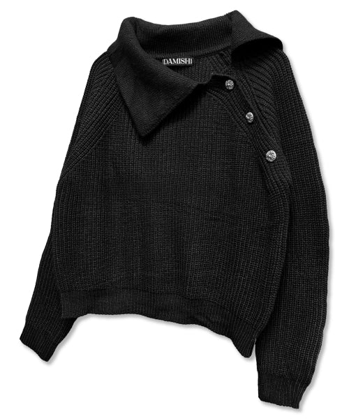 COLLAR CROSS BUTTON KNIT - 3 COLORS BLACK