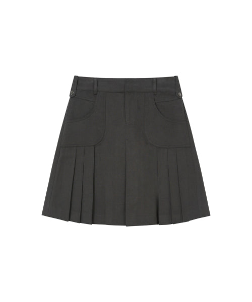 PLEATS LINE POCKET MIDI SKIRT #REI同款! - 2 COLORS CHARCOAL