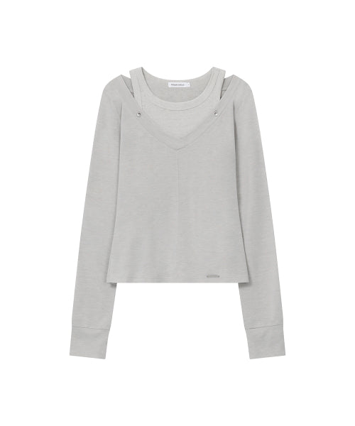 LAYERED LINE SHEER LONG SLEEVE #REI同款! - 3 COLORS GREY
