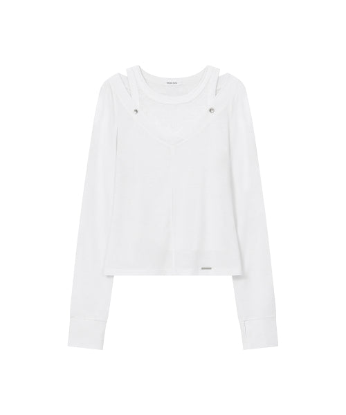 LAYERED LINE SHEER LONG SLEEVE #REI同款! - 3 COLORS WHITE