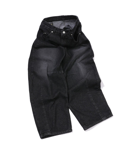 WOMEN WIDE DART DENIM PANTS - 2 COLORS BLACK