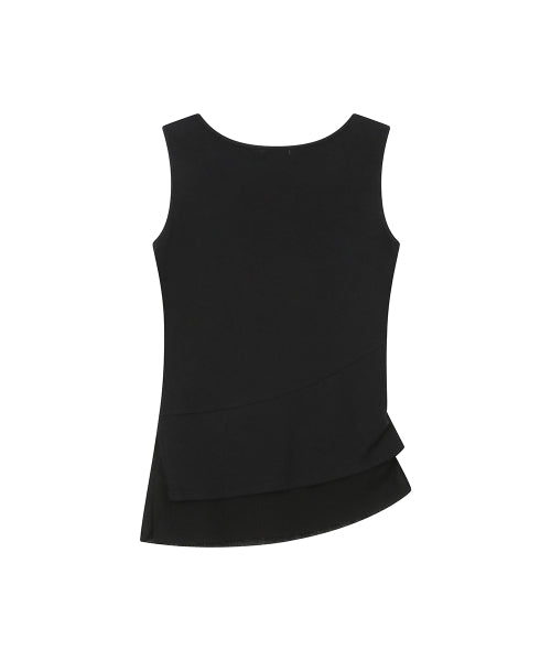 UNBALANCED SHEER LAYERED SLEEVELESS #REI同款! - 2 COLORS BLACK