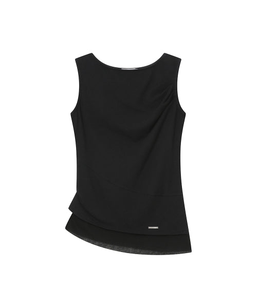 UNBALANCED SHEER LAYERED SLEEVELESS #REI同款! - 2 COLORS BLACK