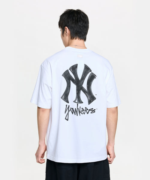 BASIC SIMPLE STREET LOGO OVERFIT SHORT SLEEVE T-SHIRT NY #KARINA同款! - 2 COLORS WHITE