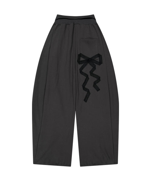 LACE RIBBON PANTS - 3 COLORS CHARCOAL