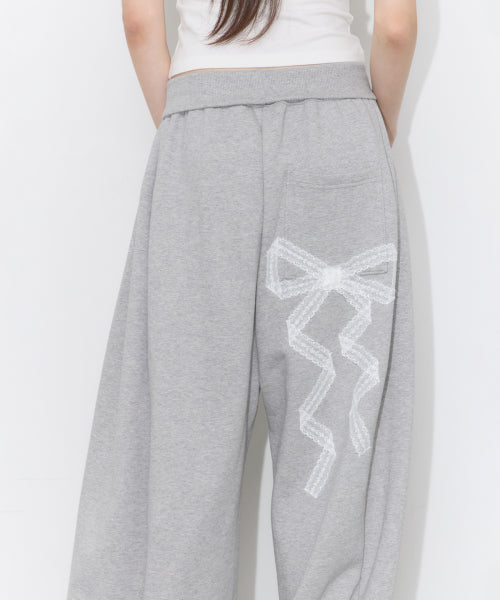 LACE RIBBON PANTS - 3 COLORS MELANGE GREY